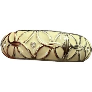 Vintage Rhinestone Enamel Cream Colored Magnet Cuff Bracelet Hinge Bangle